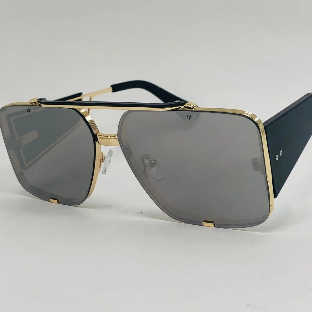 Men's Oversized Square‎ Rimless Sunglasses Gold Tone Black Sides Gradient Lenses